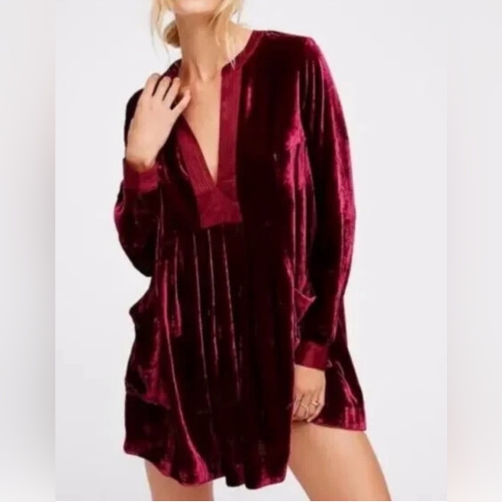 NWT Free People Womens Choose Me Velvet Mini VNeck Tunic Dress - Size Small